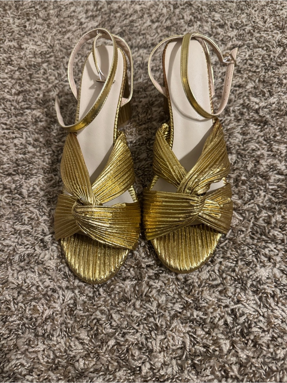 Metallic Gold Knot Front Heeled Sandals